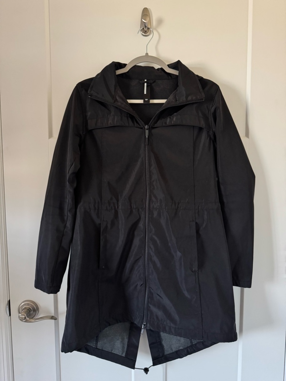 Mondetta Black Long Hooded Rain Windbreaker Jacket Coat Size S